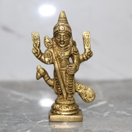 Brass Lord Kartikeya Standing Idol with His Divine Peacock Mount