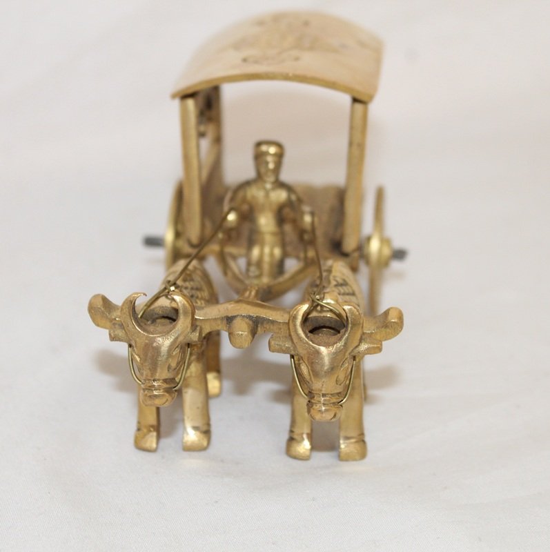100% Pure Brass Vintage Village Bullock Cart Gift Home Decor Piece