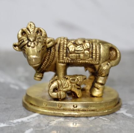 Brass Kamdhenu Cow and Calf Idol – 450 gm