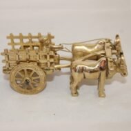 Pure Brass Vintage Village Bullock Cart open roof Showpiece with Indian villager
