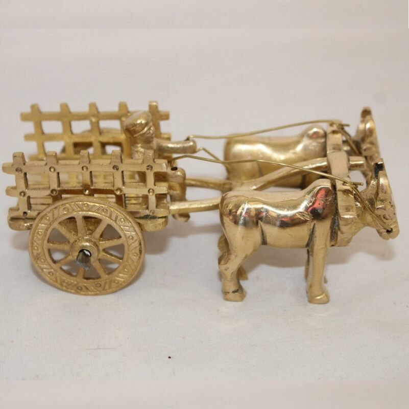 Pure Brass Vintage Village Bullock Cart open roof Showpiece with Indian villager