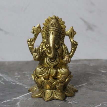 Handcrafted Brass Lord Ganesha Idol on Lotus –  780 gm