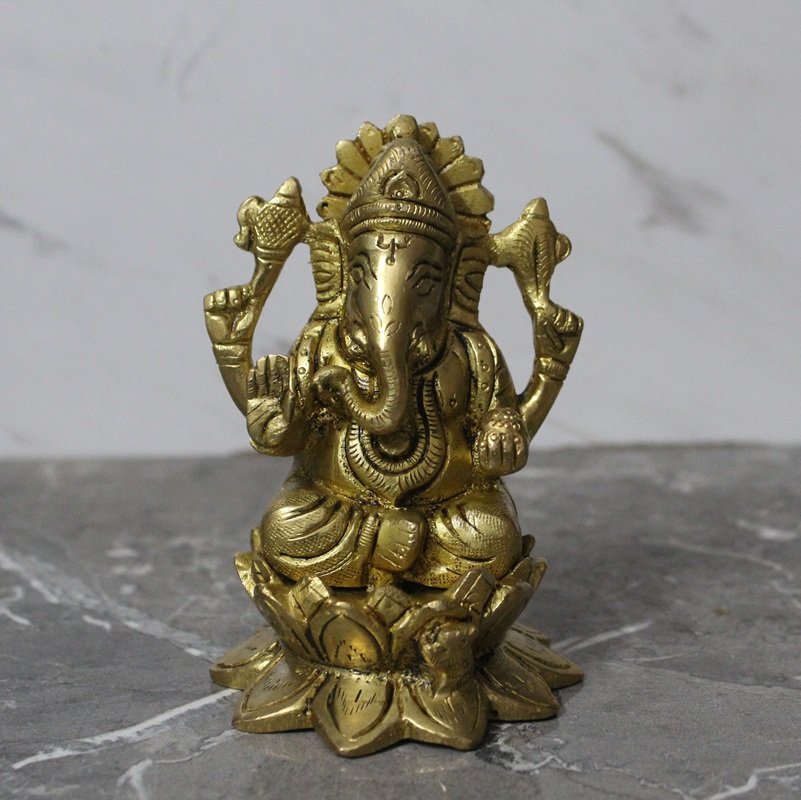 1.1 Handcrafted Brass Lord Ganesha Idol on Lotus – 780 gm - Image 1