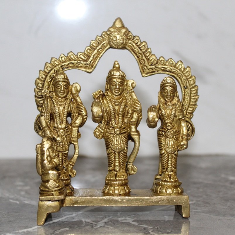 1.1 Handcrafted Brass Ram Darbar Idol – Lord Ram, Sita, Lakshman & Hanuman Temple Sculpture- 480 gm - Image 1
