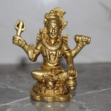 Handcrafted Brass Lord Shiva Idol – Sitting Mahadev Murti with Trishul & Damru - 360 gm