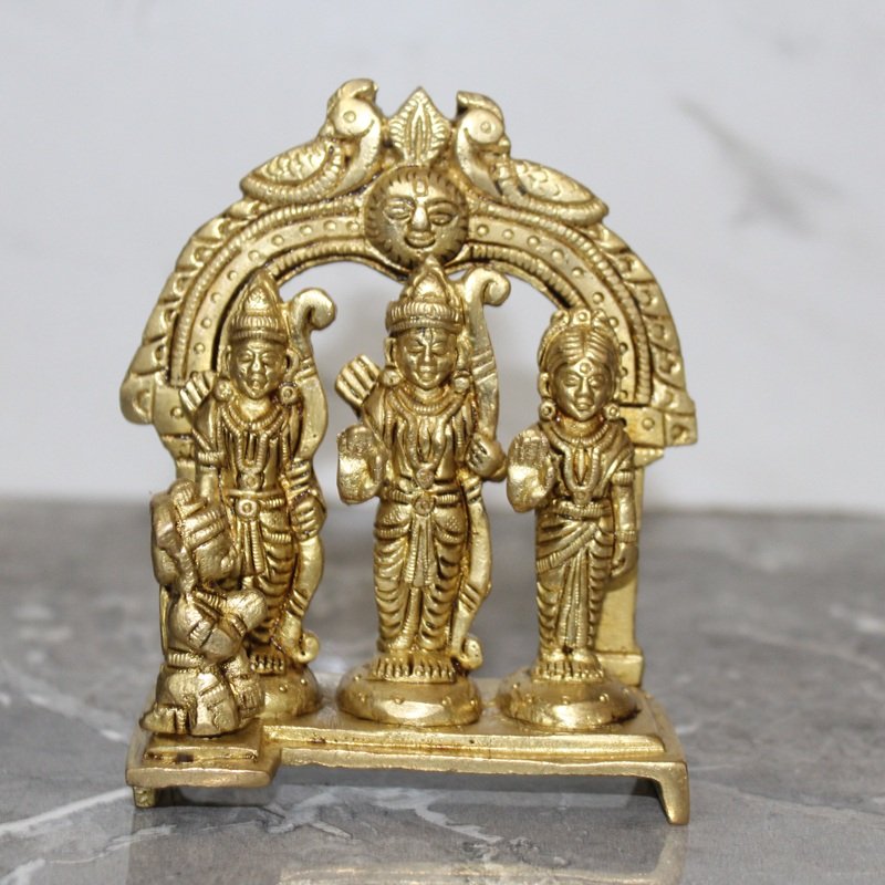 2.1 Handcrafted Brass Ram Darbar Idol – Lord Ram, Sita, Lakshman & Hanuman Temple Sculpture- 440 gm - Image 1