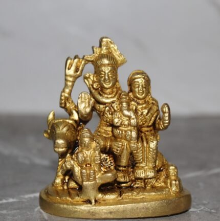 Handcrafted Brass Shiva Parivar Idol – Lord Shiva, Parvati, Ganesha & Nandi Family Sculpture - 315 gm