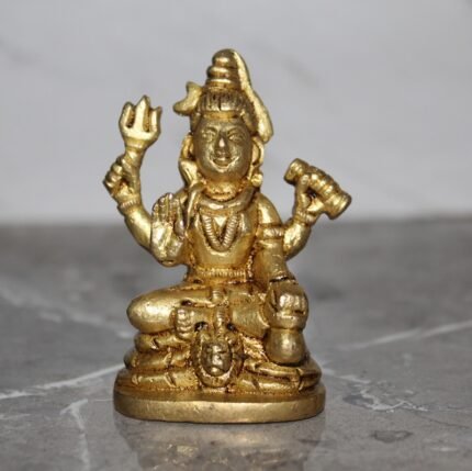 Handcrafted Brass Lord Shiva Idol – Sitting Mahadev Murti with Trishul & Damru – 270 gm