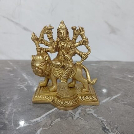 Handcrafted Brass Durga Maa Idol  Majestic Mahishasura Mardini Murti Riding Lion – 580 gm