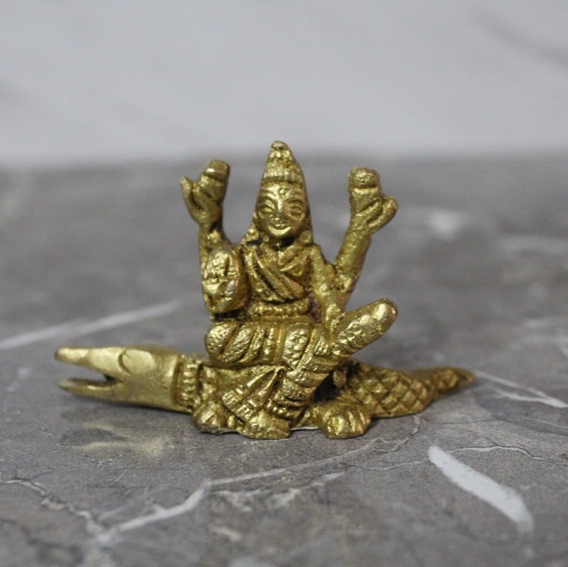 2.1 Handcrafted Brass Goddess Ganga on Makara Vahana Idol - 70 gm - Image 1