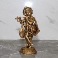 Intricately Carved Brass Krishna Playing Flute Idol – 210 gm