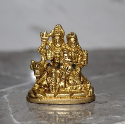Handcrafted Brass Shiva Parivar Idol – Lord Shiva, Parvati, Ganesha & Nandi Family Sculpture - 140 gm