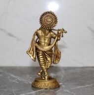 Intricately Carved Brass Krishna Playing Flute Idol – 210 gm - Image 2