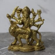Handcrafted Brass Maa Durga Idol – Eight-Armed Durga Riding Lion - 440 gm