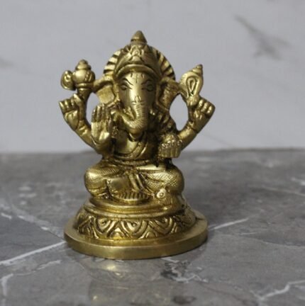 Handcrafted Brass Lord Ganesha Idol – Traditional Sitting Ganpati Murti - 490 gm