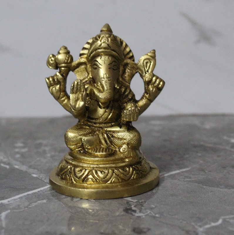 4.1 Handcrafted Brass Lord Ganesha Idol – Traditional Sitting Ganpati Murti - 490 gm - Image 1