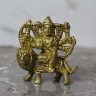 Handcrafted Brass Durga Mata Idol – Eight-Armed Goddess Riding Lion - 140 gm