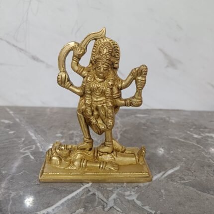 Handcrafted Brass Maa Kali Idol – Fierce Goddess Standing on Shiva - 440 gm